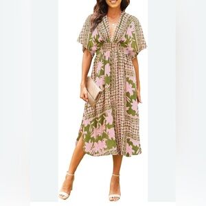 Dolman sleeve floral v neck dress